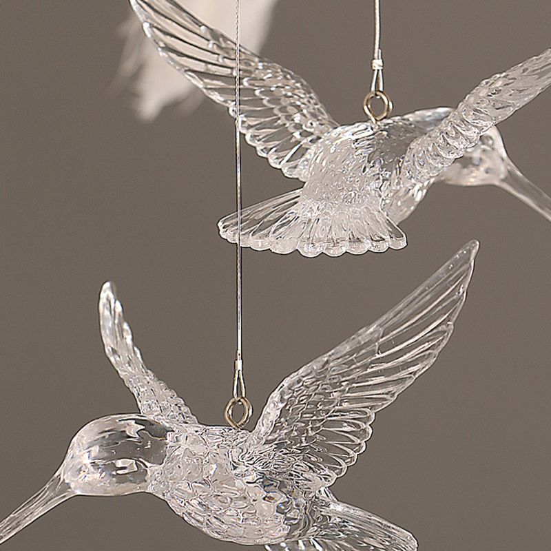 Shaded Ceiling Chandelier Simplistic Feather White Chandelier Light Fixture for Living Room