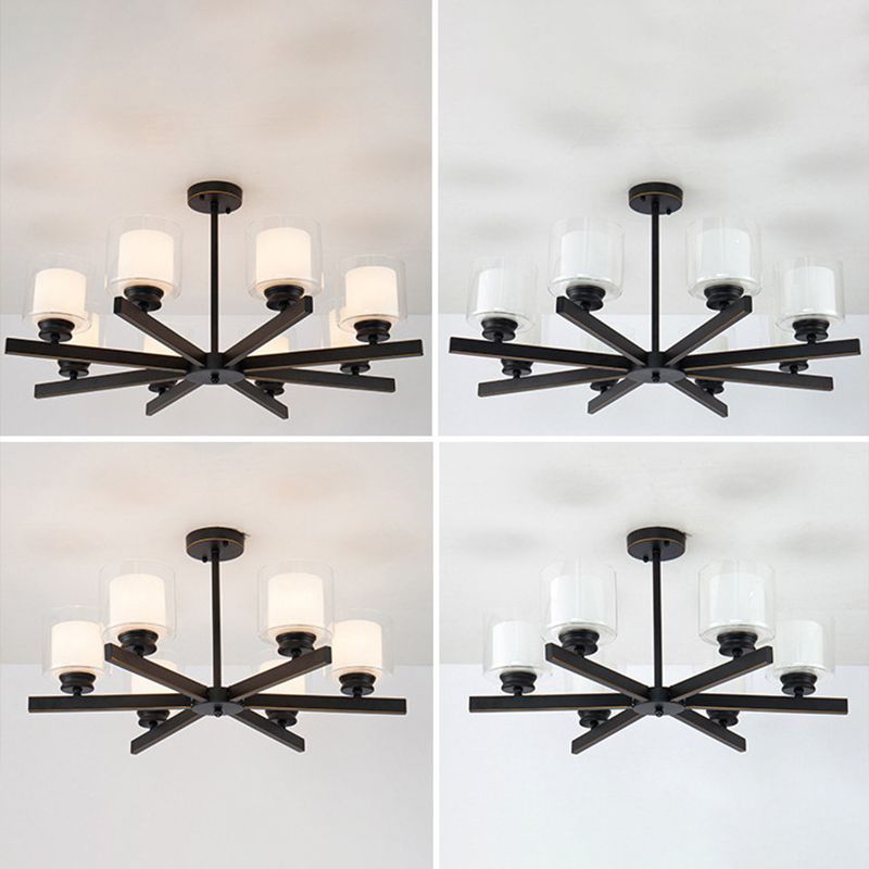 Contemporary Metal Hanging Chandelier Light Cylinder Glass Shade Suspension Light for Bedroom