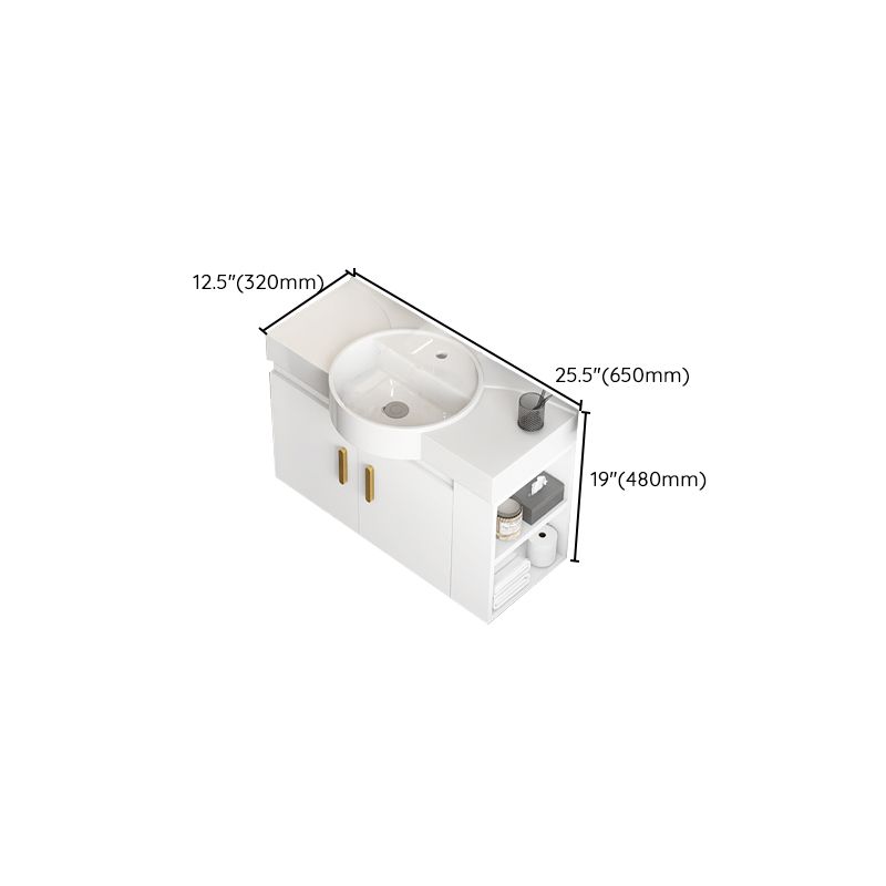 Single Sink Glam Bathroom Vanity White Ceramic Round Wall Mount Vanity Set