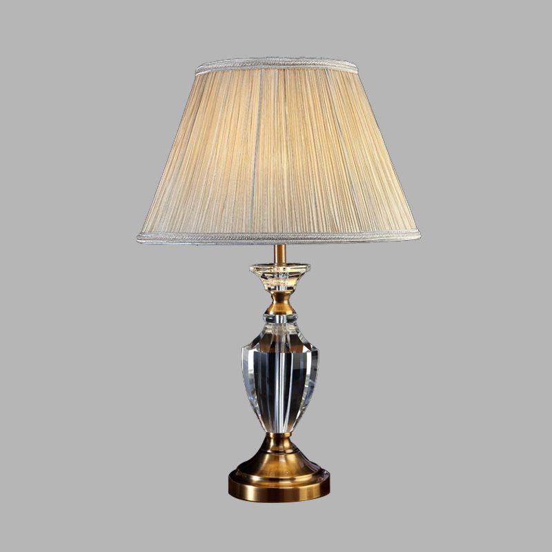 Tombre de tela Tombra plisada Luz de noche de estilo tradicional 1 Lámpara de mesa de dormitorio ligero en gris crema con base de cristal de urna