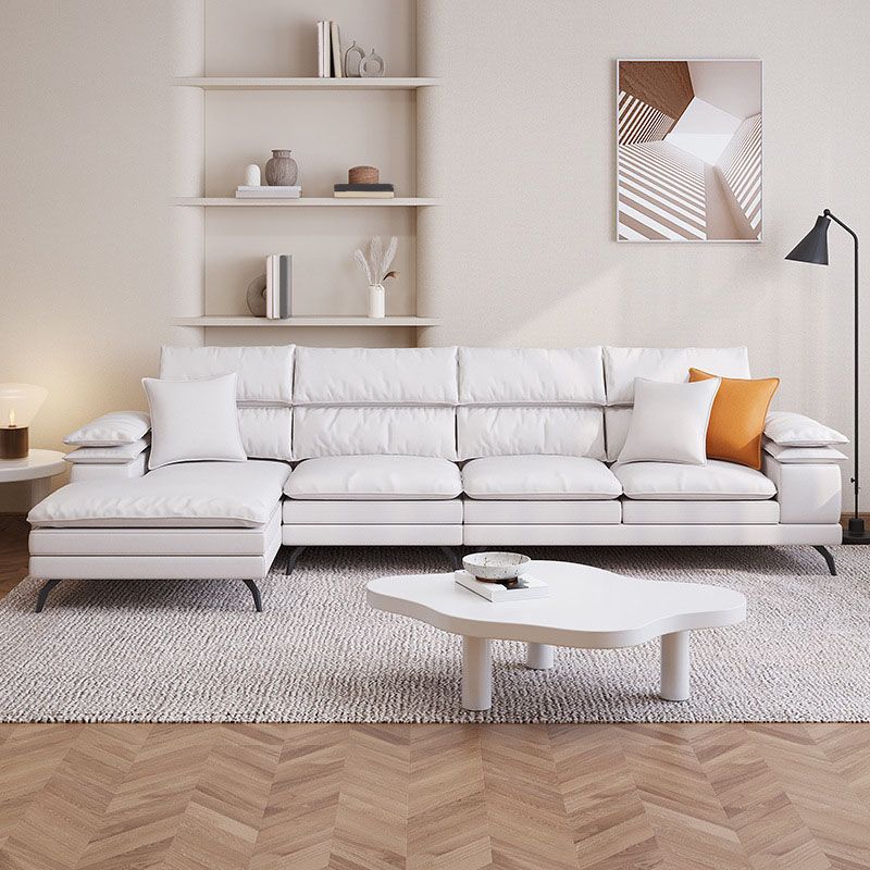 36"H Contemporary Sectional Sofa Leather Cream Down Cushion Sectional
