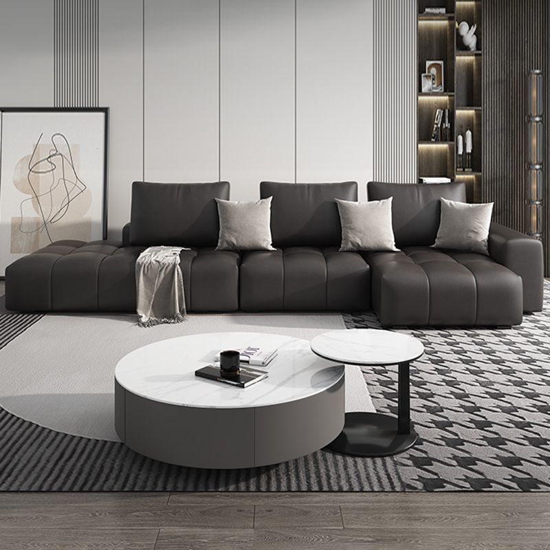 Faux Leather Pillow Back Sectional Brown/Black 106.29" Wide Sectional