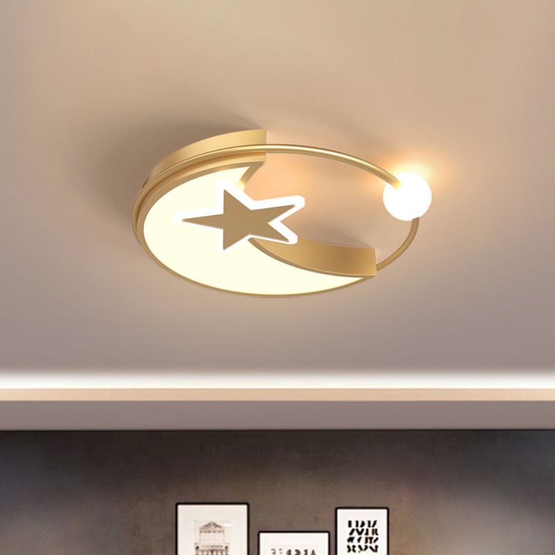 LED Bedroom Flushmount Lighting Simple Gold Ceiling Light with Star and Crescent Acrylic Shade