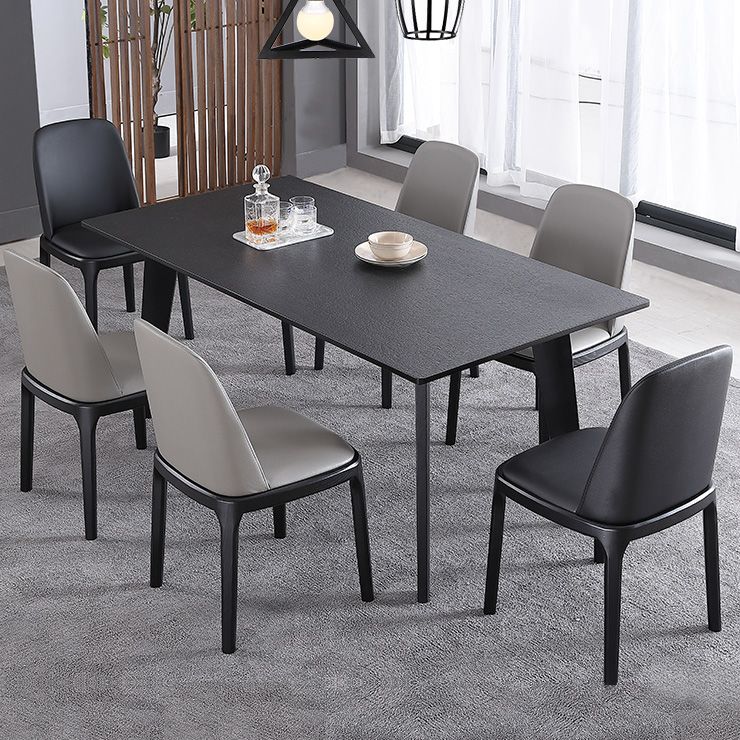 Rectangle 4 Legs Industrial Table Black Fixed Table of Sintered Stone