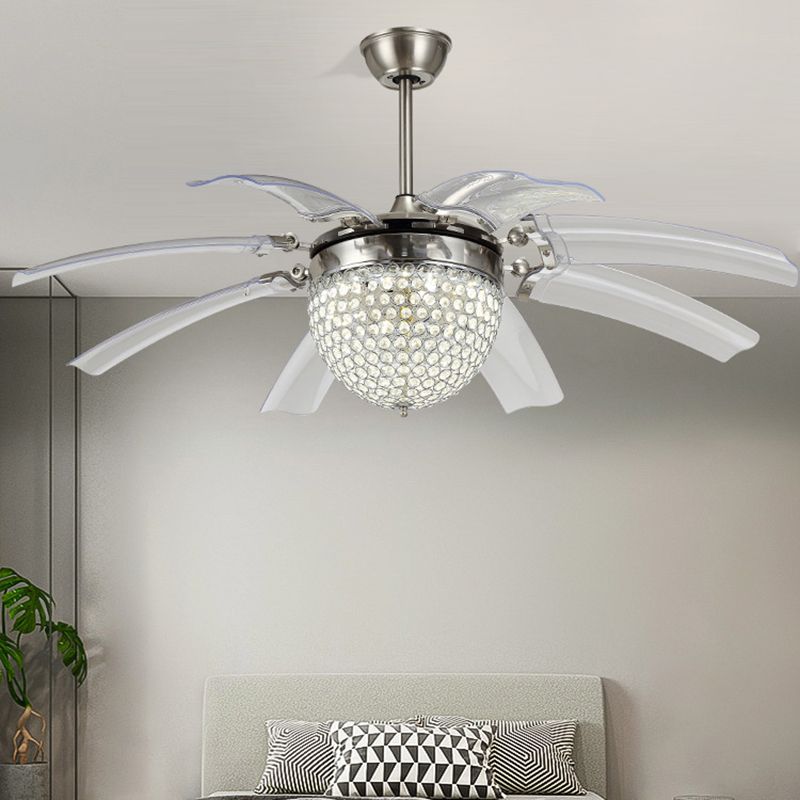 Koepel woonkamer waaierverlichting Modern Crystal 48 "W LED Silver Semi Flush Monted Lamp met 8 heldere messen