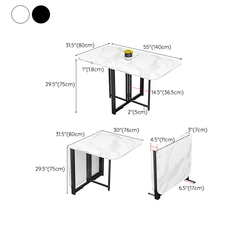 Modern Folding Dining Table Rectangle Wooden Top with Black Metal Base
