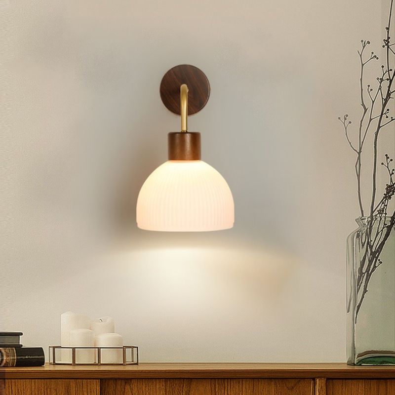 1-Light Wall Lamp Modern Wooden Wall Mount Lamp with Glass Shade for Living Room
