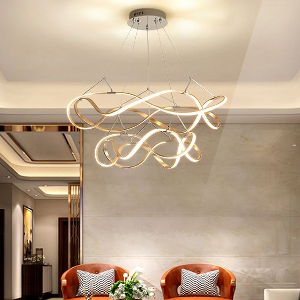 Postmodern Minimalist Twisting Chandelier Lamp Acrylic Hanging Pendant Lights for Restaurant