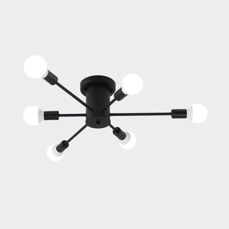 6/8/10 Heads Sputnik Semi Mount Lighting Contemporary Metal Black/White/Gold Ceiling Mounted Fixture for Bedroom