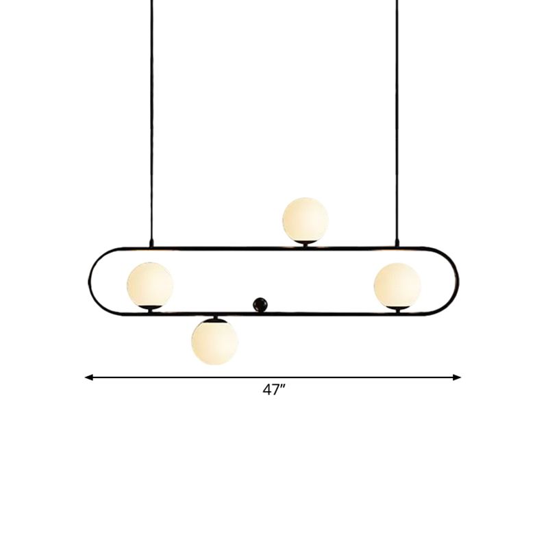 Oblong Dining Room Ceiling Chandelier Opal Glass 3/4 Lights Post Modern Island Light in Black/Gold