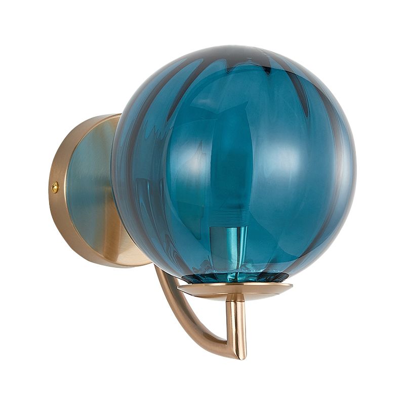 Sphere Wall Lighting Modernism Blue Ribbed Glass 1 Bulb Bedroom Sconce Light Fixture