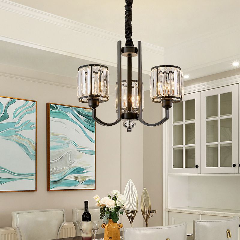 Schwarzer Zylinder Anhänger Beleuchtung Klassiker facettiert Kristall Wohnzimmer Kronleuchter Lampe