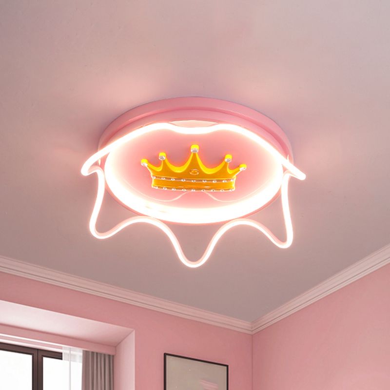 Modern Round Shape with Linear Design Flush Mount Lighting Metal Nursery Room LED Ceiling Mounted Lamp in Pink/Gold