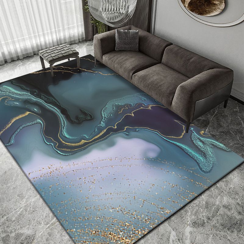 Luxurious Ink Painting Rug Abstract Polyester Indoor Carpet Non-Slip Backing Rug for Living Room