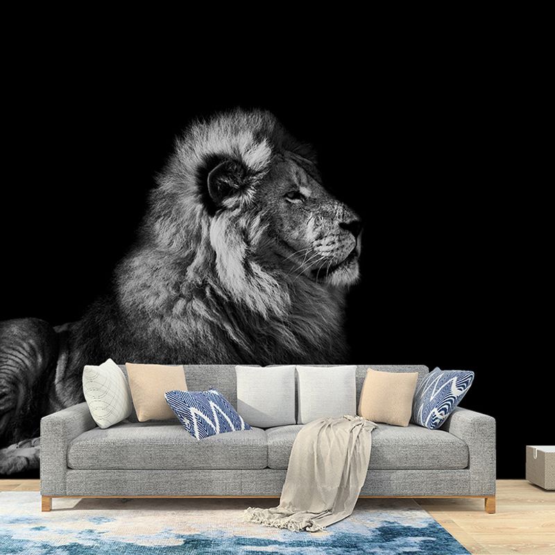 Whole Lion Wall Covering Modern Grandiose 3D Effect Mural Wallpaper in Pastel Grey