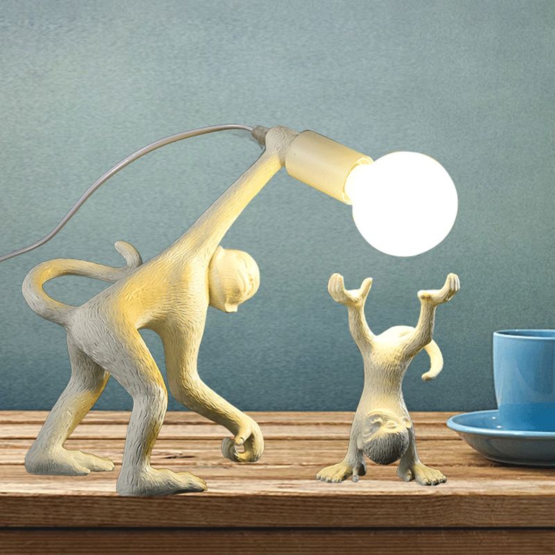 Resin Monkey Shape Night Table Light Creative 1 Bulb Gold/White/Black Reading Lighting for Bedroom