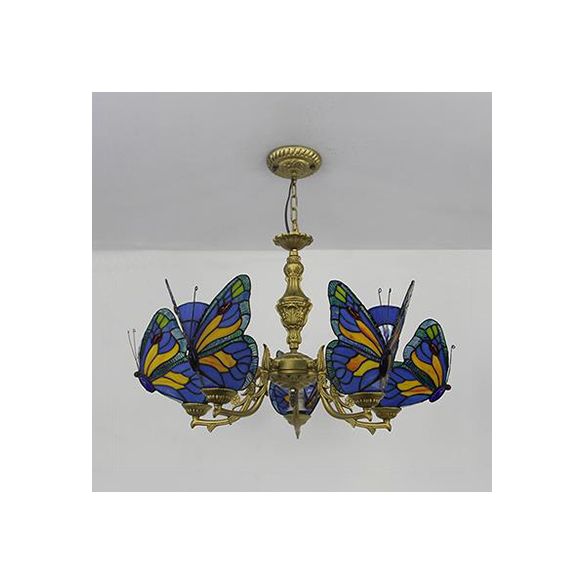 Luminaire de plafond papillon de style loft avec chaîne talonnée à chaîne talonnée pendentif éclairage en blanc / rouge / bleu / orange-vert