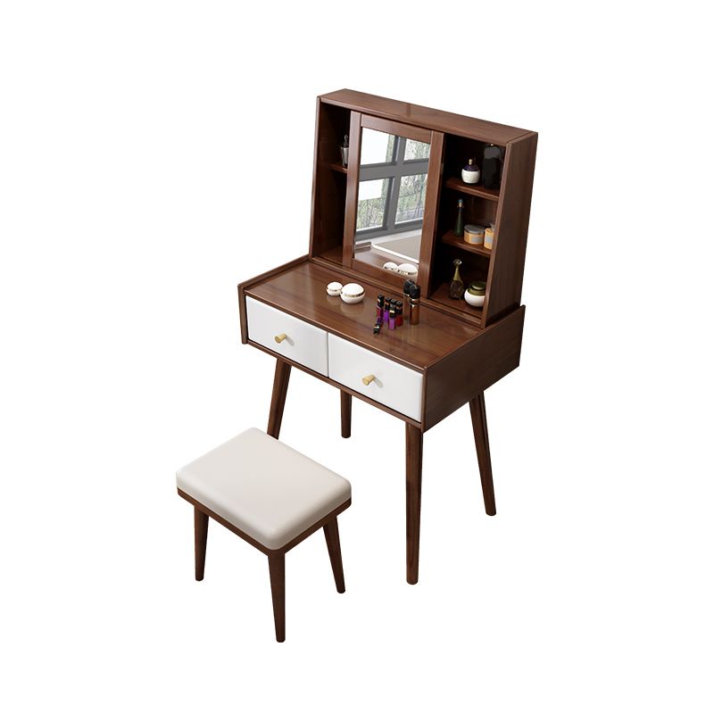 Nordic Wood Vanity Table Set 2 Drawers Mirrored Makeup Dressing Table