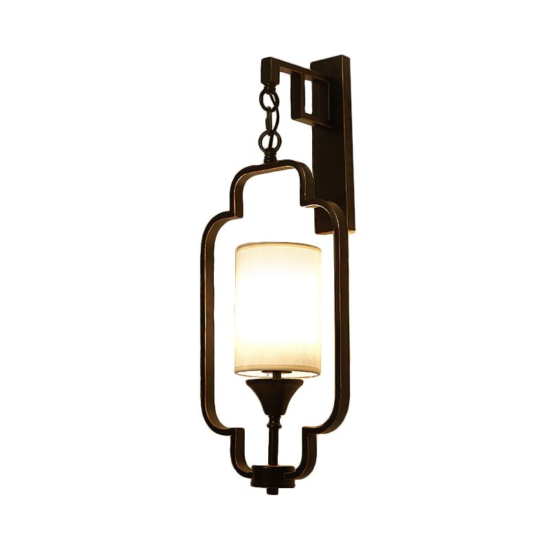 1 Light Wall Light Fixture Traditional Style Cylinder Metal Sconce in Black/Gold for Bedroom