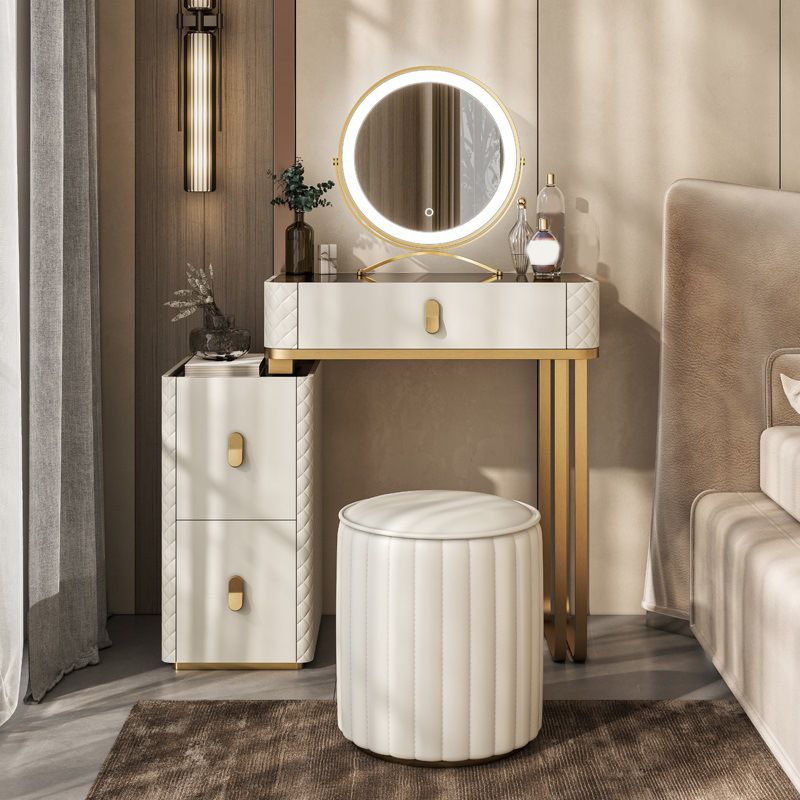 Contemporary Glass Top Vanity Desk Solid Wood Vanity Dressing Table