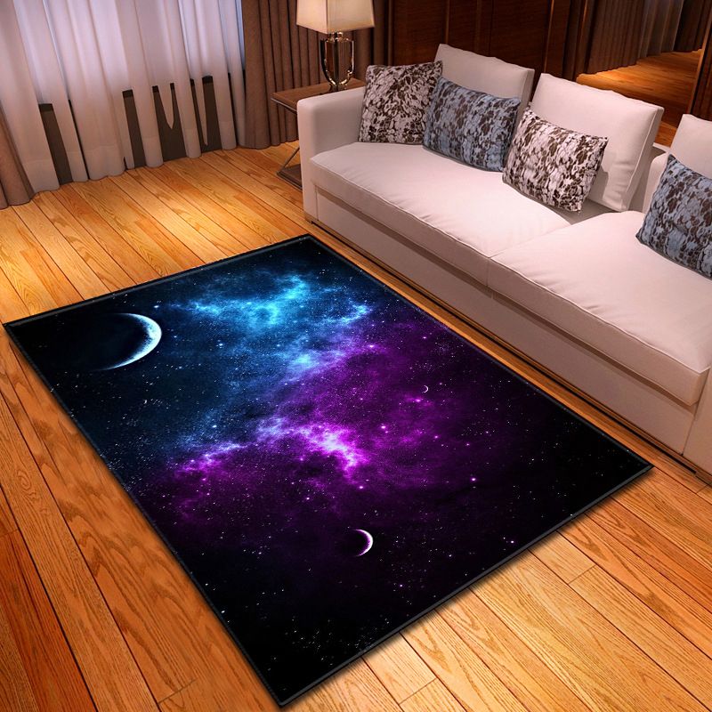 Black Starry Sky Rug Polyester Simple Rug Washbale Rug for Living Room