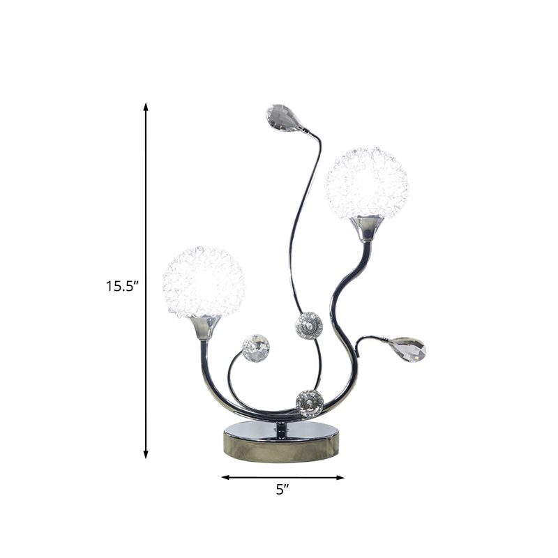 Chrome Finish Dandelion Nightstand Light Modernist 2 Lights Metallic Night Lamp with Crystal Accent