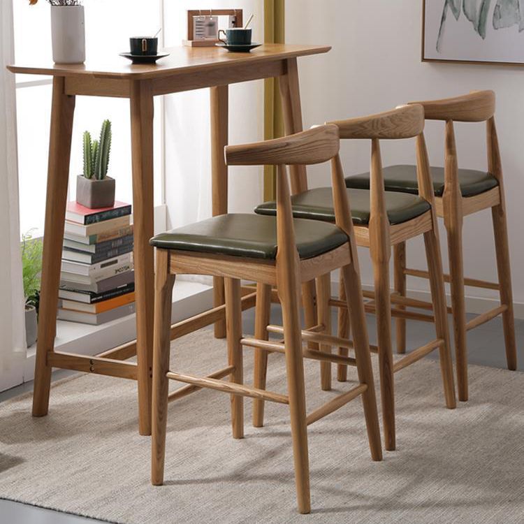 Faux Leather Dining Stools Industrial Bar Stool with Wood Base