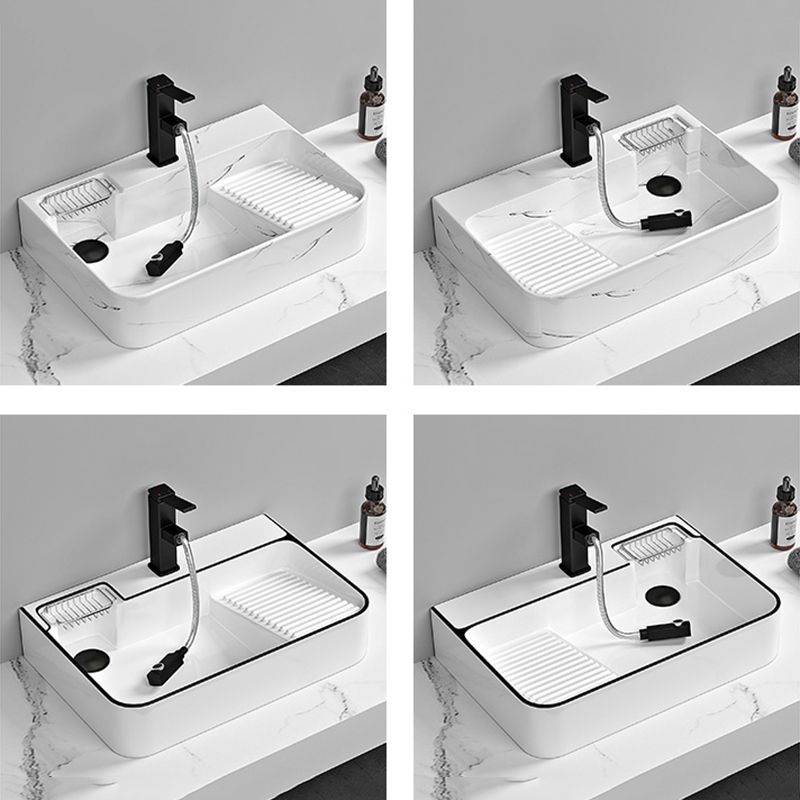 Contemporary Bathroom Sink Porcelain Solid Color Rectangular Vessel Sink with Pop-Up Drain