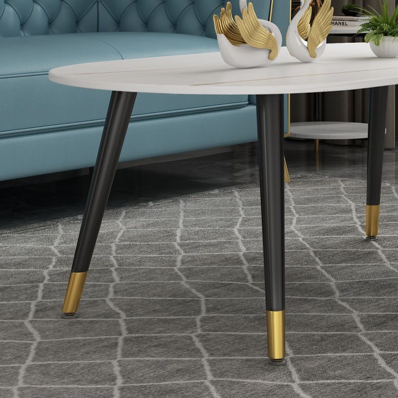 18.8" Tall Modern Ironcraft 4 Legs Black/white Slate Top Coffee Table