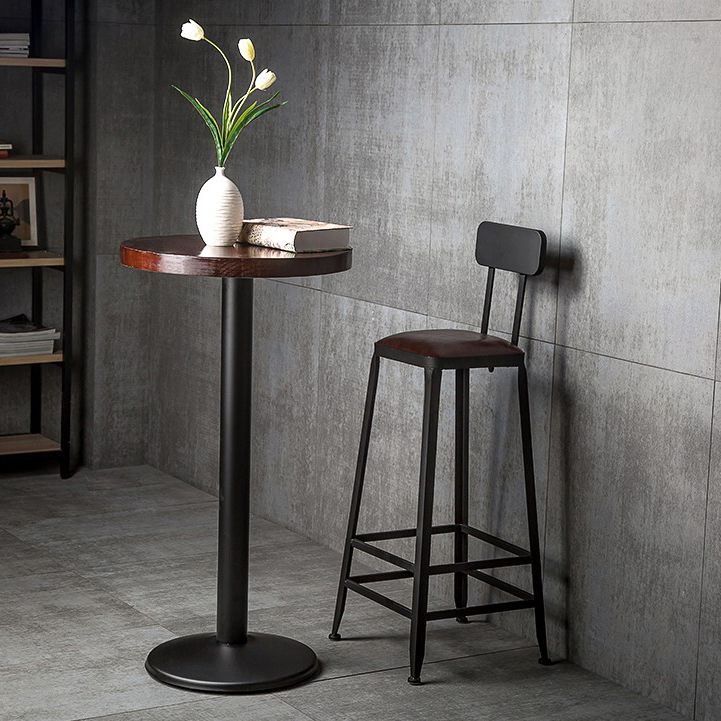 Dining Room Industrial Style Leather Barstool Iron 4 Legs Bar Stool with Pedal