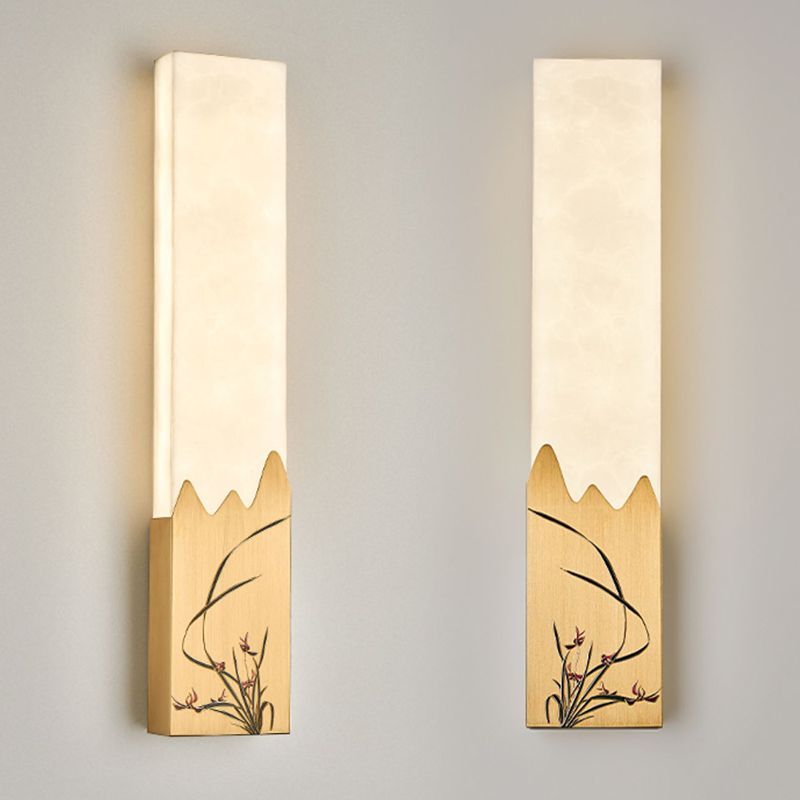 Modern Metal Wall Sconce Rectangle Shape Wall Light with Stone Shade for Living Room
