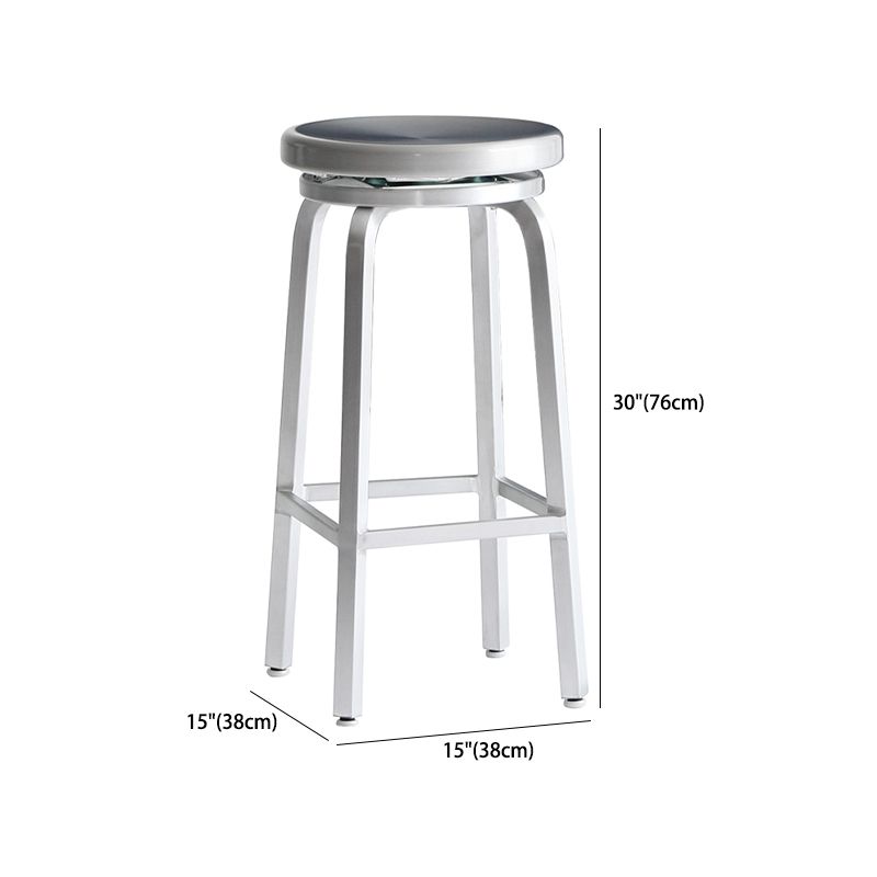 Industrial Silver Armless Counter Stool Aluminum Round Seat Footrest Counter Chair
