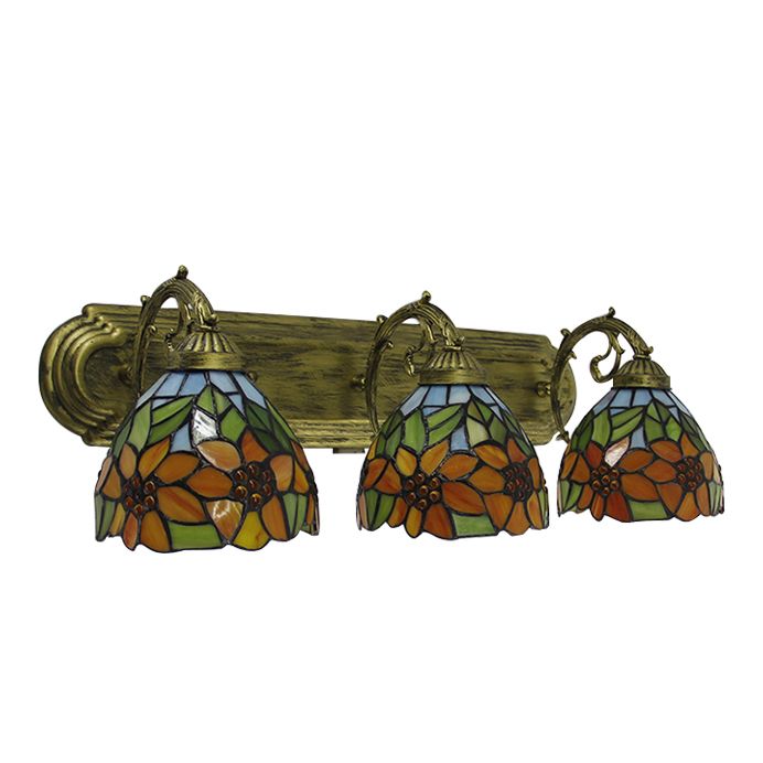 3 Heads Orange Vanity Lighting with Yellow Flower/Sunflower Pattern Lodge Tiffany Stained Glass Wall Lighting for Bathroom