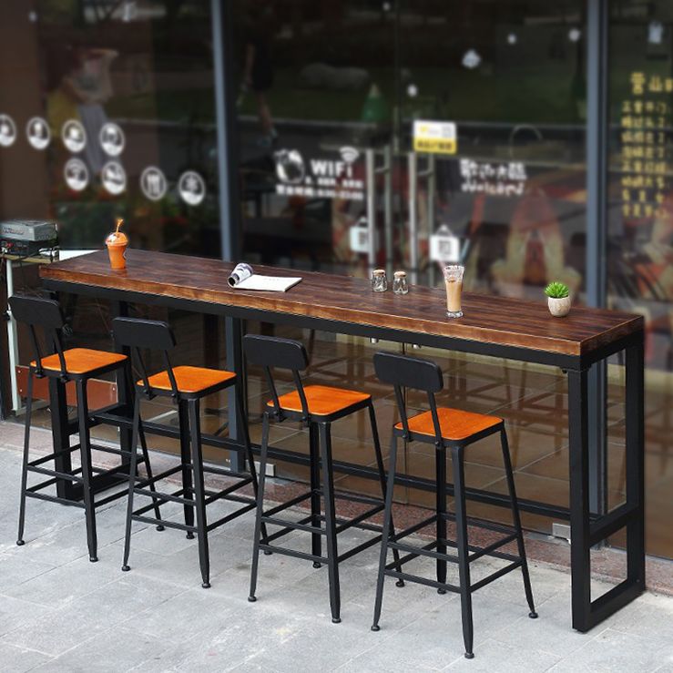 Dark Brown Modern Style Bar Table in Solid Wood and Metal Balcony Bar Table