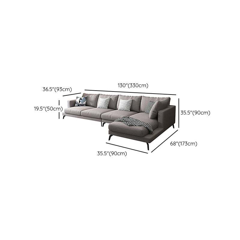 Fabric Modern L-shape Sectional Square Arm Sofa & Chaise with Pillows