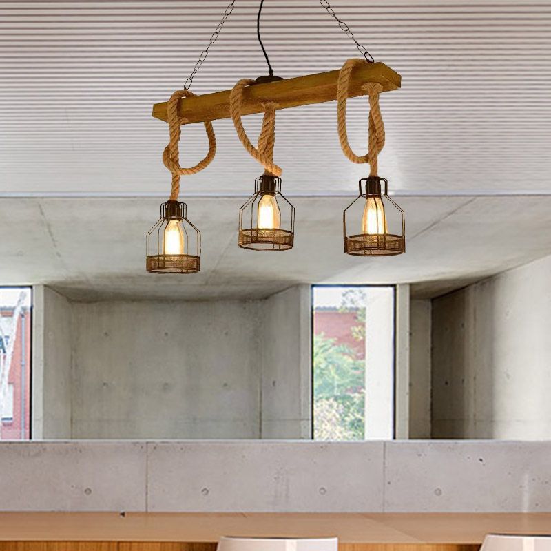 Idea di illuminazione dell'isola del ristorante in gabbia anticato a 3 luci lampadario a ciondolo nero