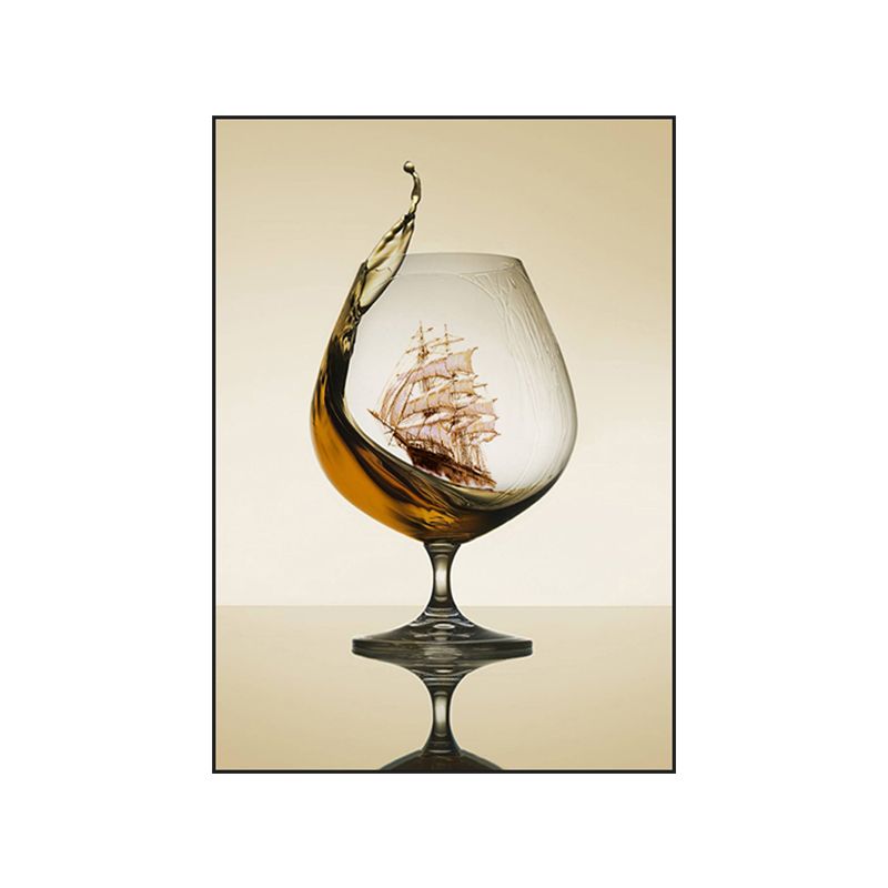Modernism Canvas Wall Art in Brown Sailboat inside the Wine Glass Wall Decor for Kitchen