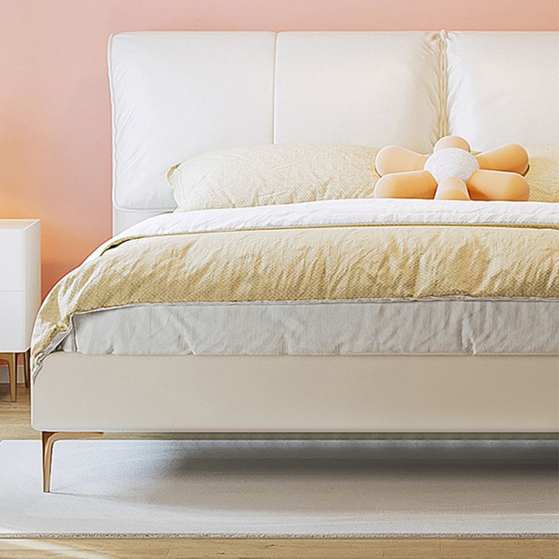 Glam Cream Bed Frame Genuine Leather Upholstered Standard Bed with Storage