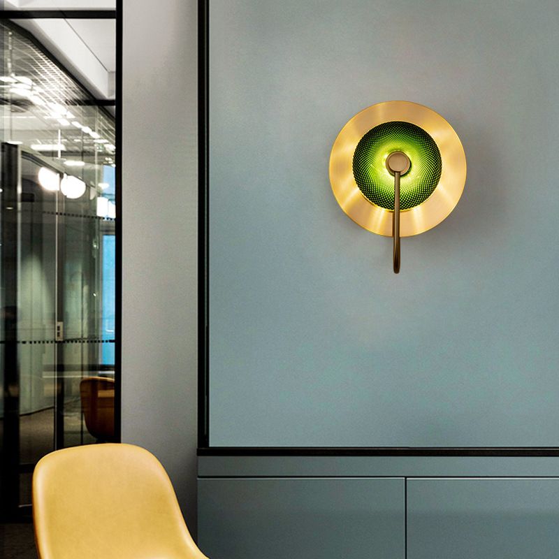 Glass Gold LED Wall Lamp in Modern Luxury Style Metal Circular Wall Light for Interior Spaces