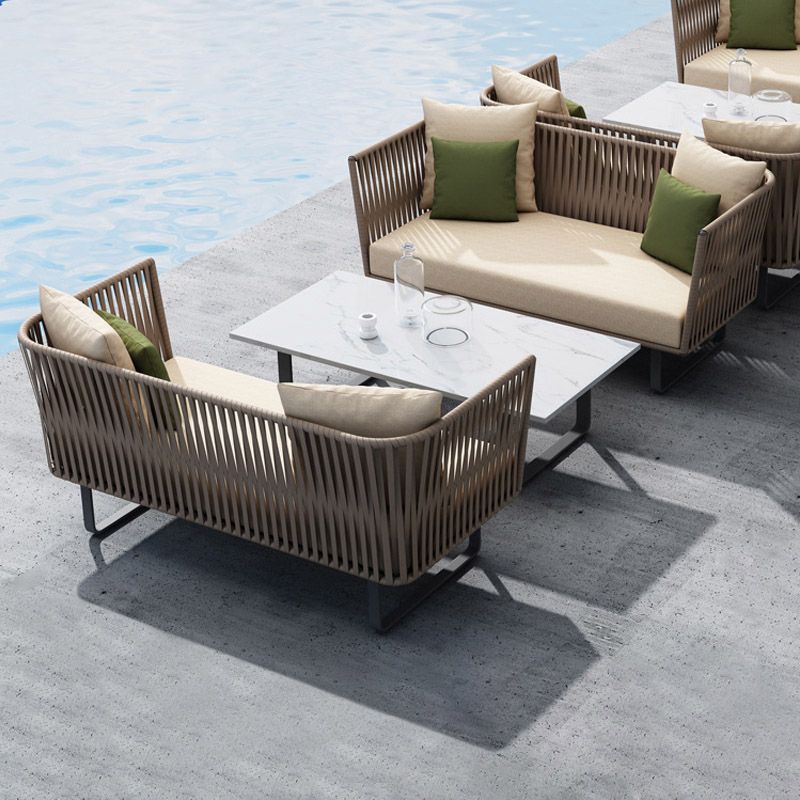 Tropical Outdoor Patio Sofa Wicker/Rattan Khaki Fabric Water Resistant