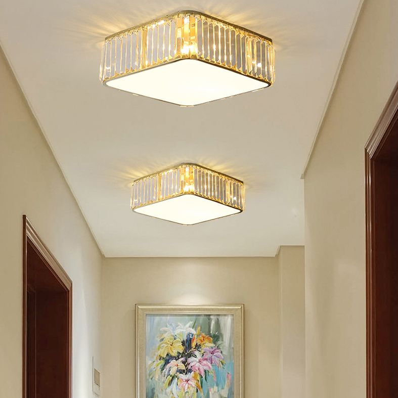 Plafonnier LED carré en cristal, plafonnier en fer forgé de Style concis et moderne pour le salon