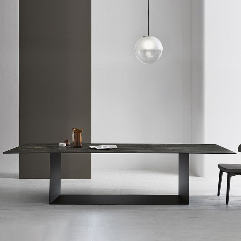 Stone Top Dining Table Rectangle Dining Table with Trestle Base
