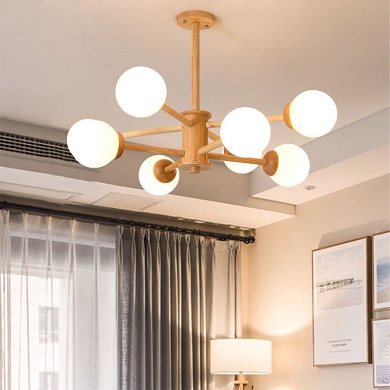 Globe Chandelier Light Fixtures Modern Multi-Head Beige Chandelier Pendant Light with Glass Shade