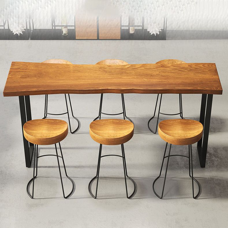 Coffee Shop Industrial Wood Barstool Metal Pedstal Bar Stool with Pedal