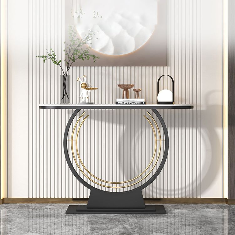 Glam Stone Console Table Iron Stain Resistant Console Sofa Table for Hall