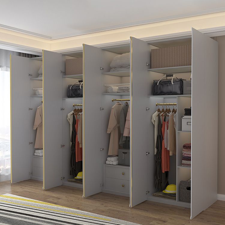 Gray Colour Wooden Wardrobe Contemporary Style Wardrobe Closet with Hinged Door