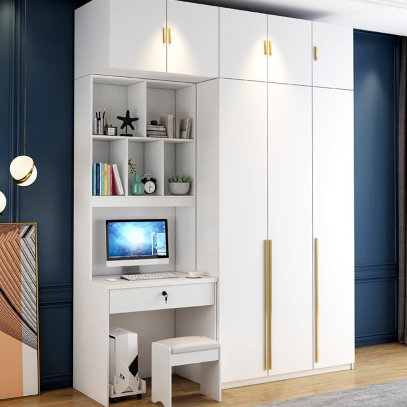 White Engineered Wood Wardrobe Modern Style Cabinet with Drawer