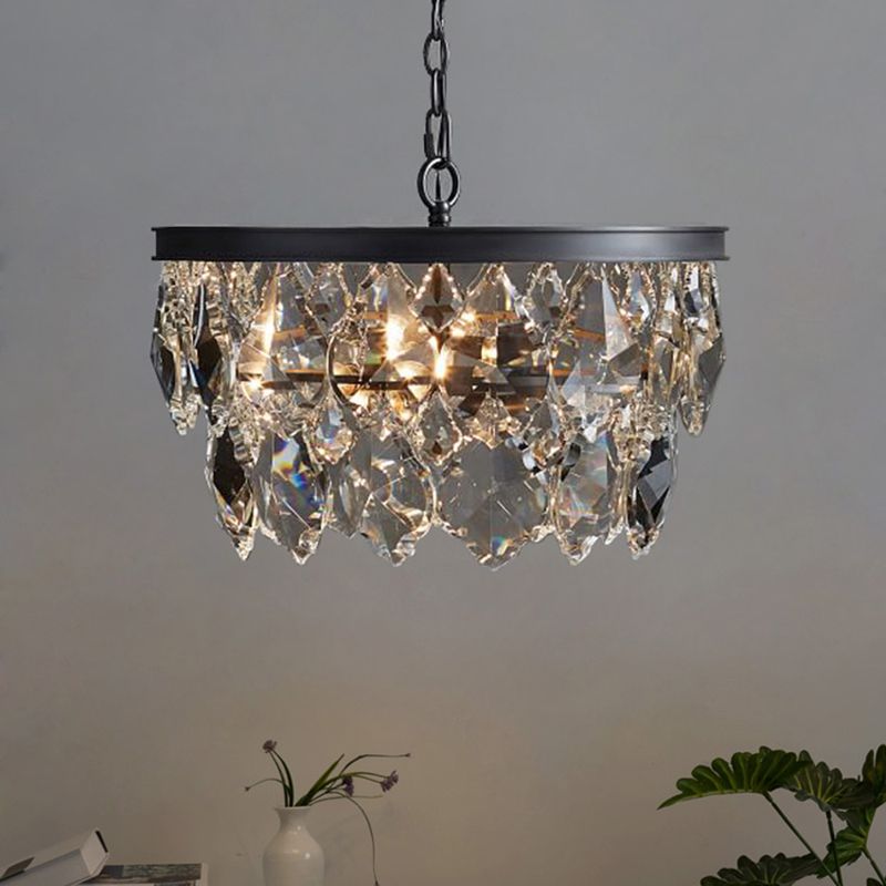 4 bulbos lámpara colgante circular retro negro/dorado lámpara de lámpara de cristal de vidrio biselado para restaurante para restaurante