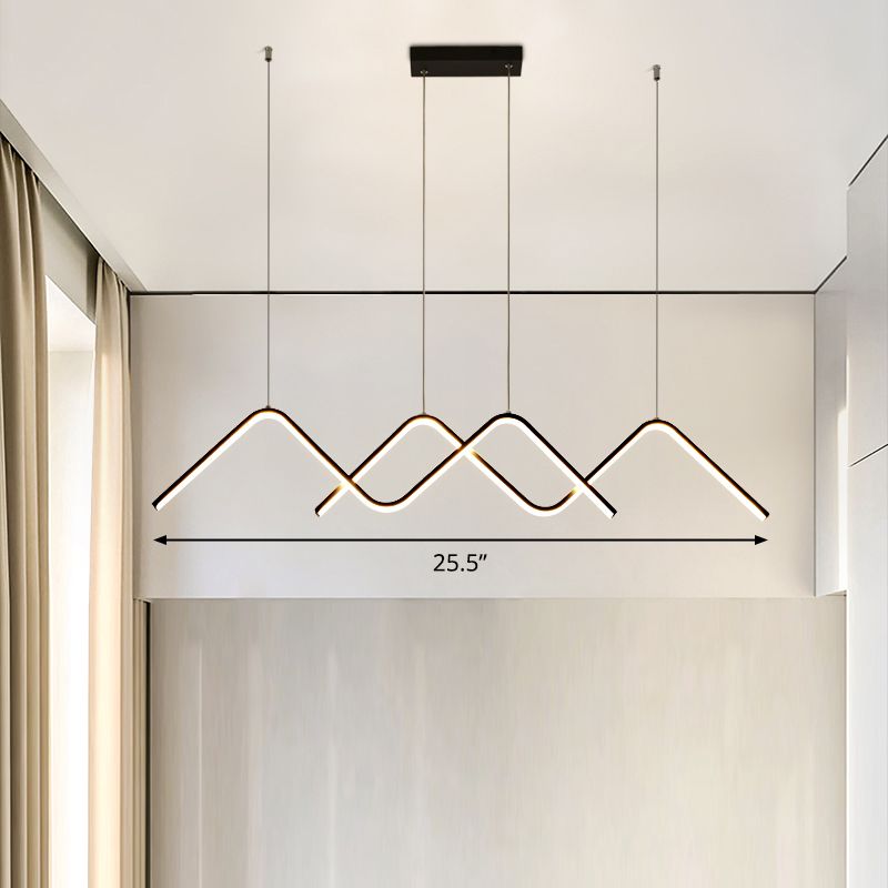 Zigzag Shaped Suspension Light Fixture Minimalist Metal Restaurant LED Ceiling Lamp in Black
