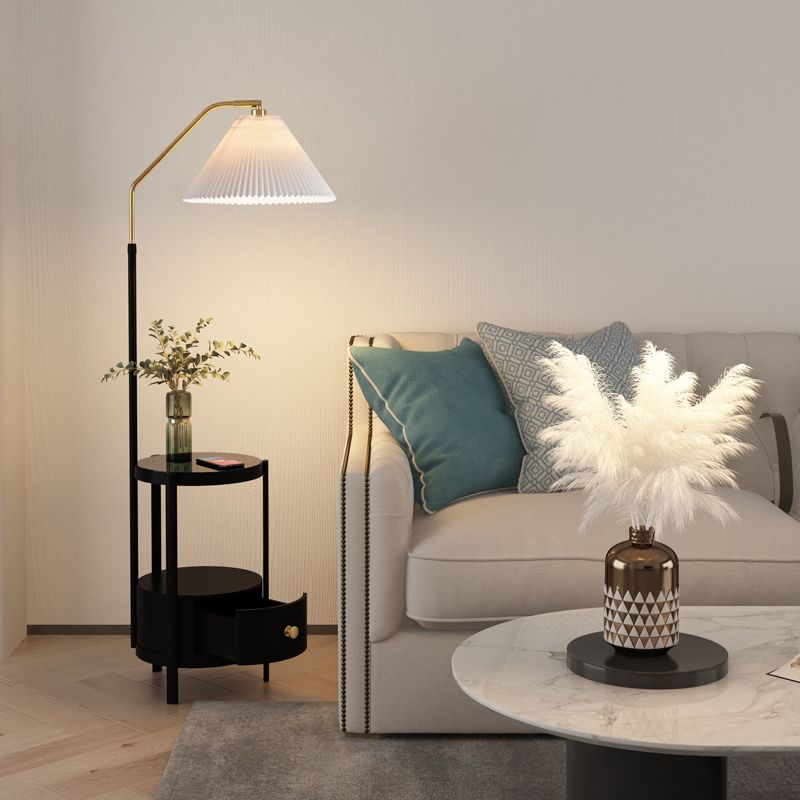 Lámpara de pie colorida nórdica, lámpara de pie con sombra de arpillera y mesa para sala de estar